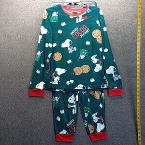 Peanuts Snoopy Christmas Pajamas Set Women’s Fleece Long Sleeve Cocoa Cookies